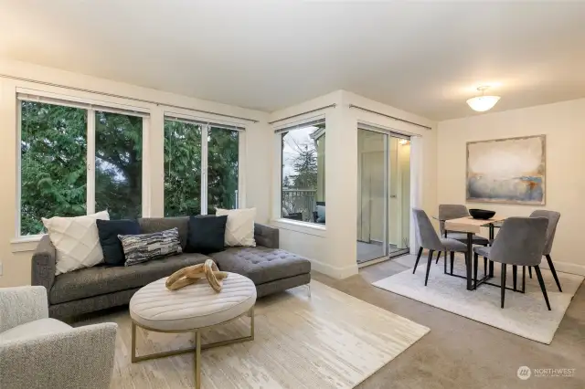 Open concept living and dining room.