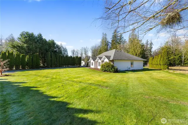 Spacious side front yard.  Great for family gatherings/weddings, yard games or a nice large garden!