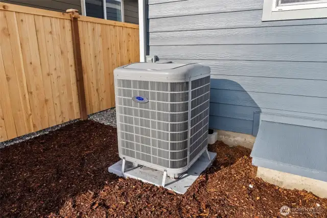 High efficiency 5-stage heat pump with wifi thermostat providing both heat and air-conditioning. Photos of a similar home, not actual, for illustration only.