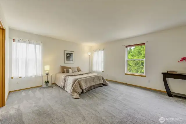 Primary suite with tons of room for setting area. One walk-in closet and a wall closet.
