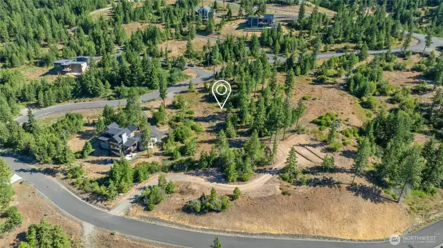 Aerial view of the site and neighborhood