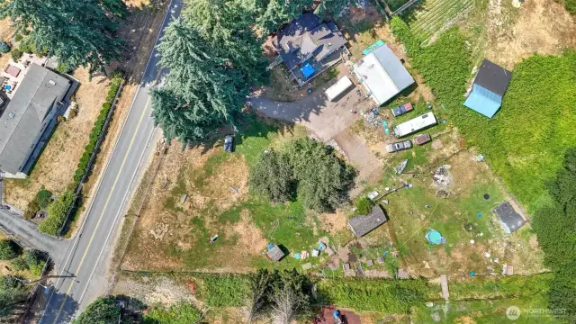 Aerial view showcasing the 1.21 acre lot