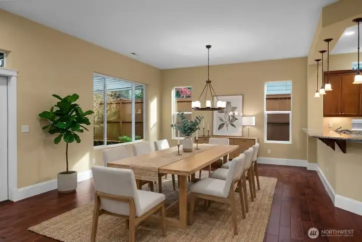 Beautiful dining area with patio views and plenty of space for entertaining.