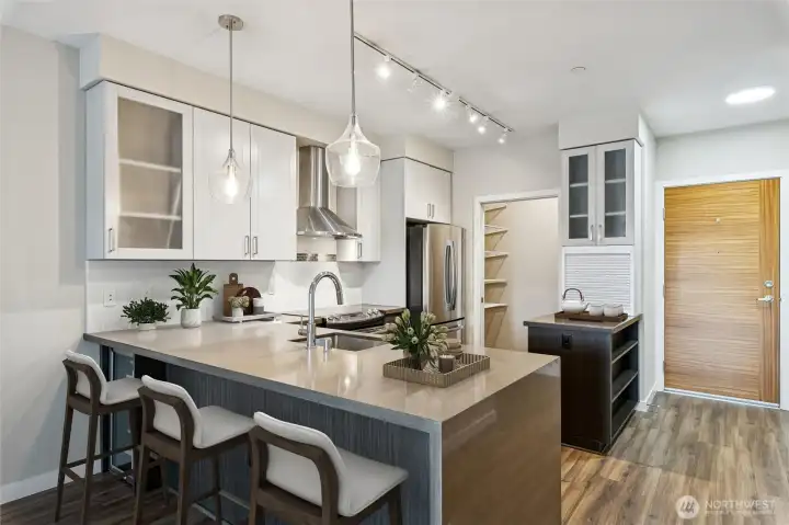View of Kitchen - Virtually staged