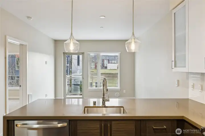 View from kitchen to living room