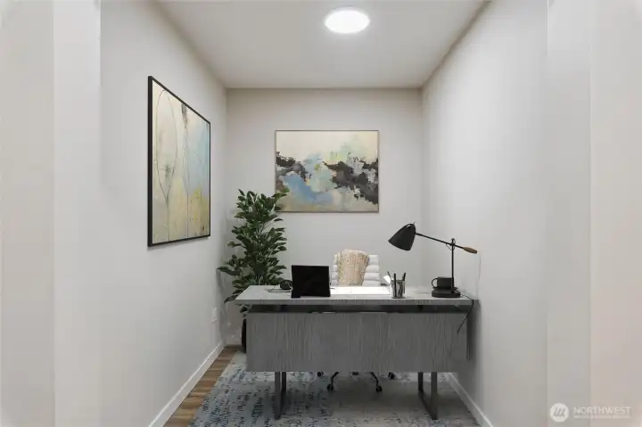 "Den" virtually staged as an office