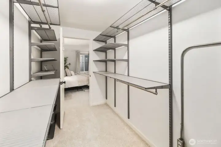 Custom shelving in the primary closet