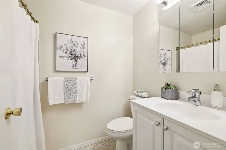 Fresh hall bath with simple appeal