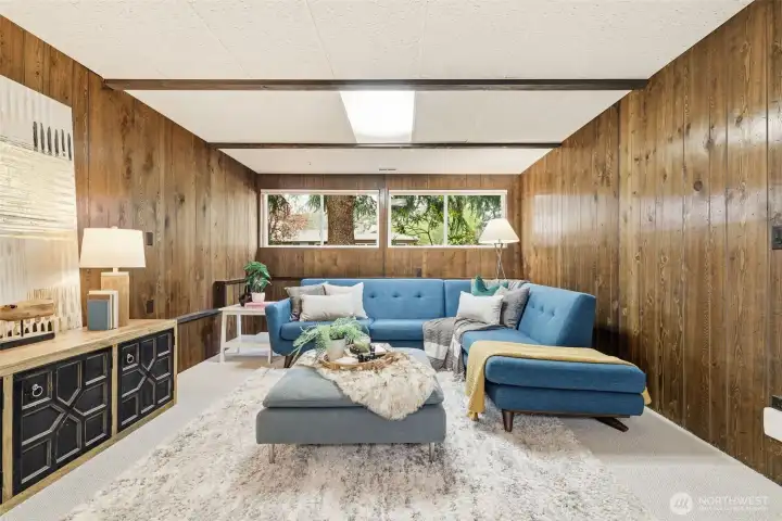 Expansive lower level with vintage character