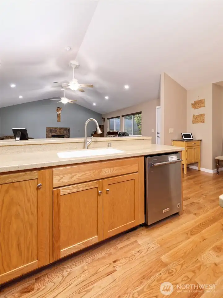 Kitchen sink to great room.
