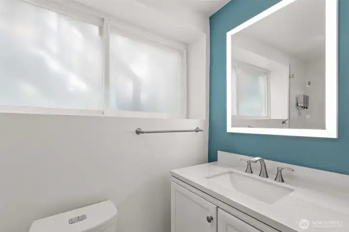 Three quarter bathroom on ground floor, adjacent to rec room.
