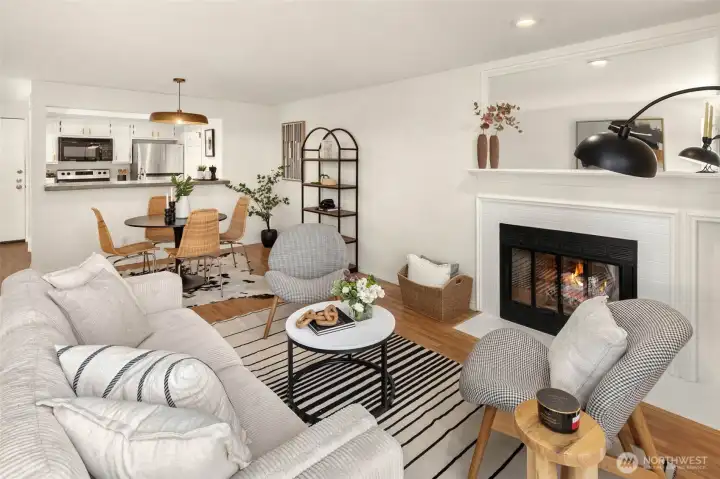 Cozy wood burning fireplace