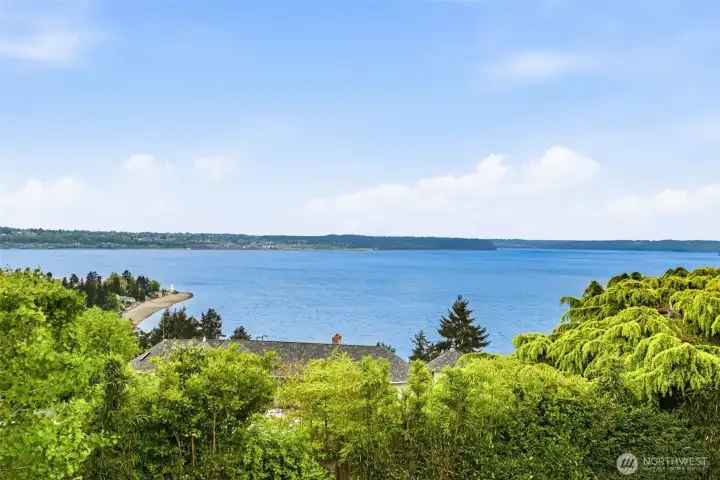 Views from the Lighthouse to the Ferry with the Olympics peeking out above Vashon.