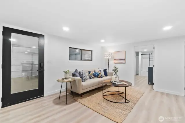 Downstairs living room with its own garage.