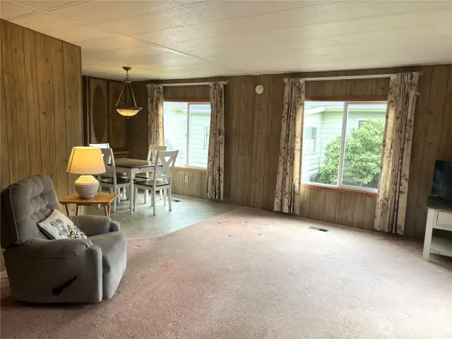Spacious living room with lots of light.