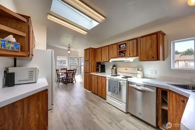 Looking through the kitchen into the dining room