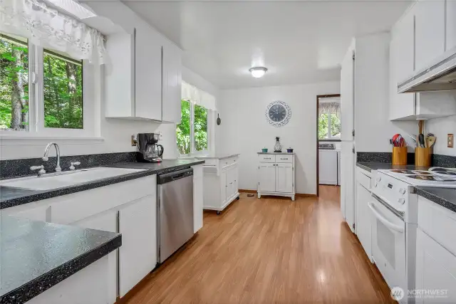 Bright kitchen with ample counter space and natural light.