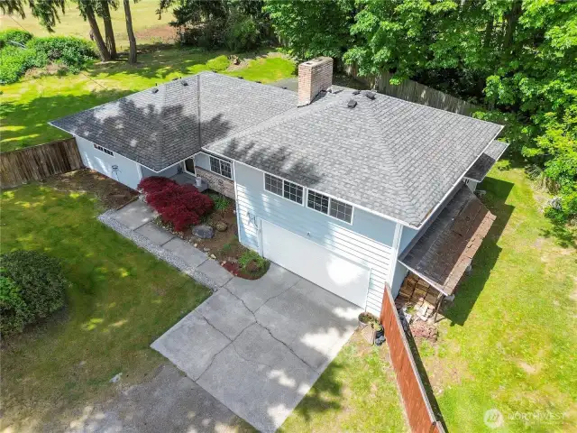overhead view of the property and its surrounding area as well. It was taken from a drone.