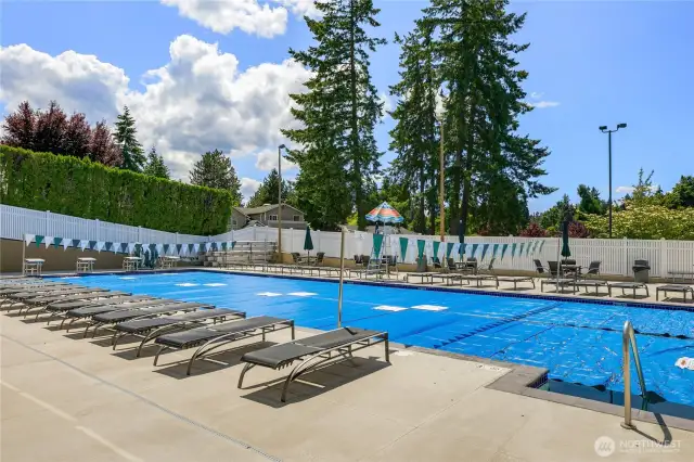 Members enjoy a four lane 25 - yard pool that sits adjacent to the clubhouse. The pool provides lap swimmers their own lane, while the balance of the pool is open for swimmers of all levels. In addition to the full - size pool, a baby pool is available for parents and tots that is heated to a comfortable 80 degrees.