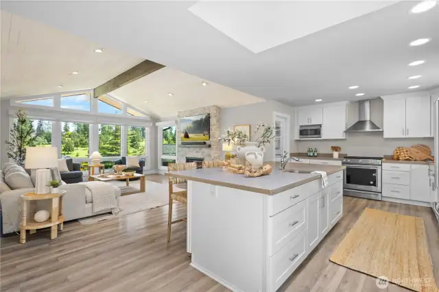Enjoy open-concept living with a chef’s kitchen, dining, and living area that flow seamlessly together.