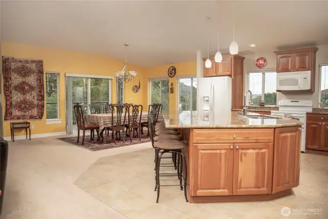 view from the kitchen to the dining area.