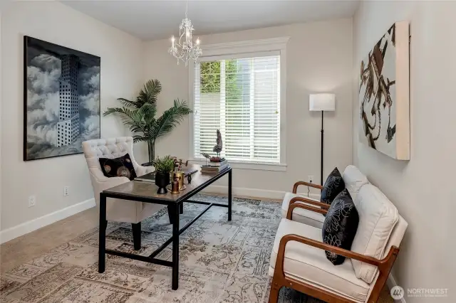 The main floor offers a versatile space that works beautifully as a guest suite or a private home office, complete with an adjacent 3/4 bath for added convenience and comfort