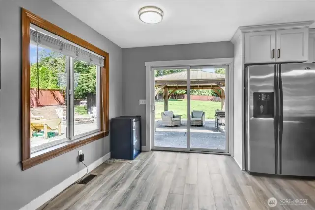 Slider to back patio and Fully Fenced In back yard, Fire Pit & Gazebo