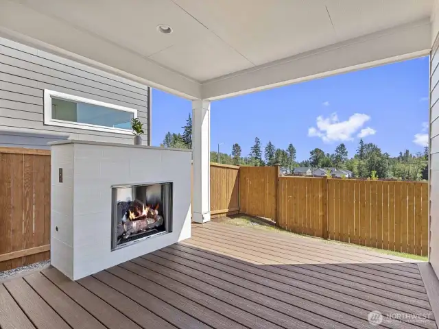 Covered deck with gas fireplace and gas BBQ stub