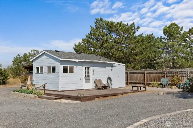 ADU and large deck area! FULL RV Hookups right next to ADU for more guests! Also shed and covered areas for lawn equipment.