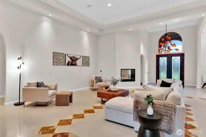 Custom marble tile flooring throughout