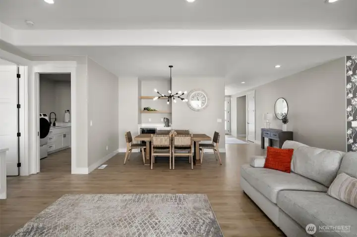 Dining room located off of living room and kitchen.