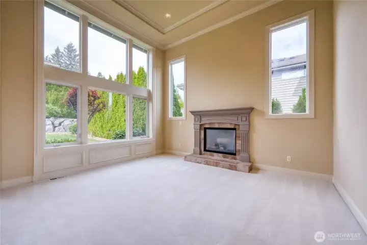 Living room with gas fireplace.