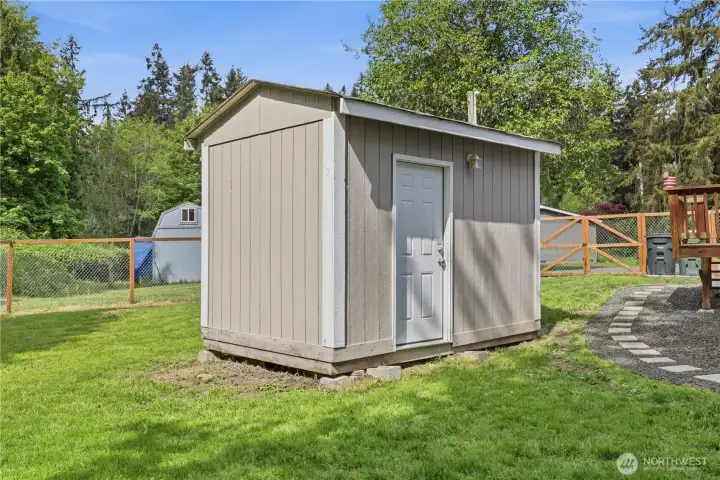 The outdoor shed comes powered and with climate control. The outdoor shed comes powered and with climate control.