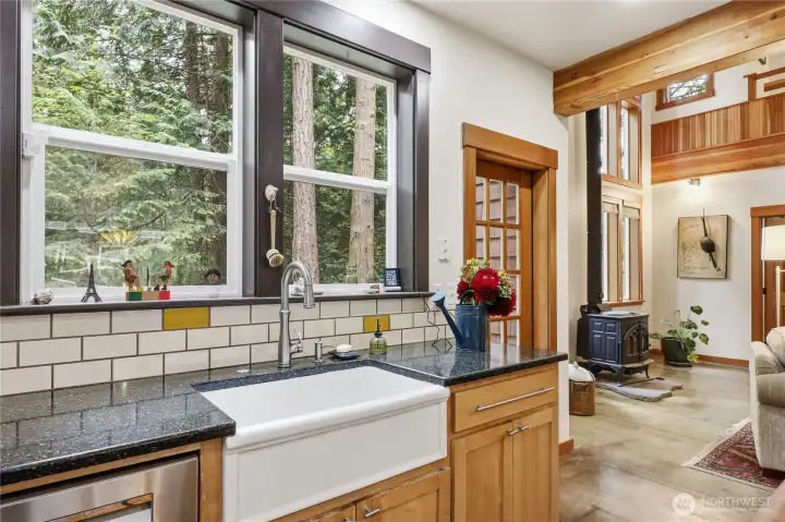 A view of the natural treed setting out the kitchen window.