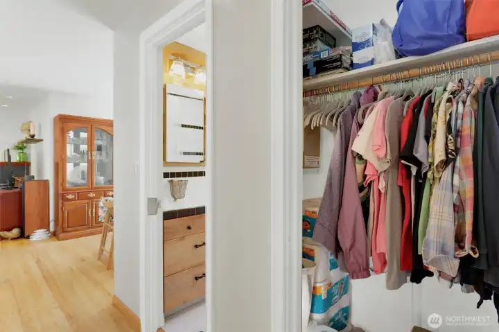 Full size closet in hallway - great for seasonal clothe storage and storing the Costco jumbo 36 rolls of TP.