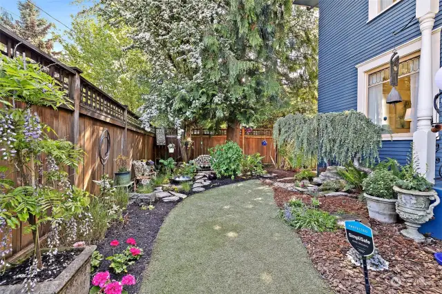 Fully fenced and private.  So many gorgeous plants and features to take in.