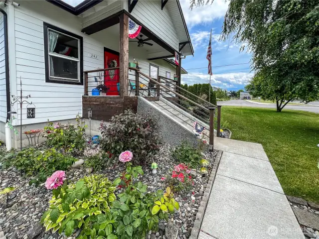 Beautiful rose bushes welcome you