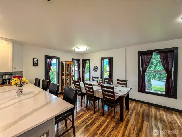 Plenty of seating with breakfast bar and ample room for a large dining room table