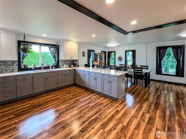 Newer cabinets, soft close drawers and quartz counter tops.