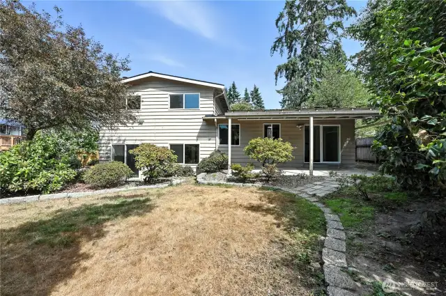 Private backyard with mature landscaping