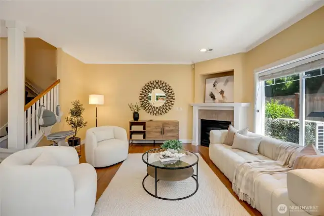 Living and dining combo area showcasing the airy flow of this updated unit in Kent.