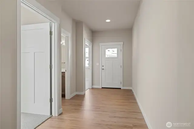 Wide hallway. All doorways are 36" wide for easy access.