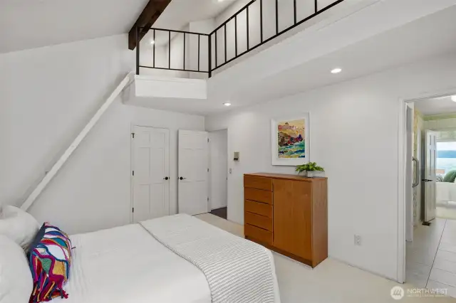 There is also a fun loft above this room which enjoys vaulted ceilings