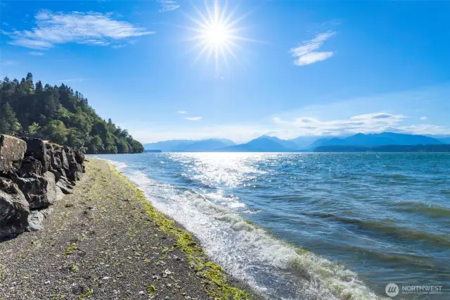 The beach is gorgeous and protected with a rock bulkhead.