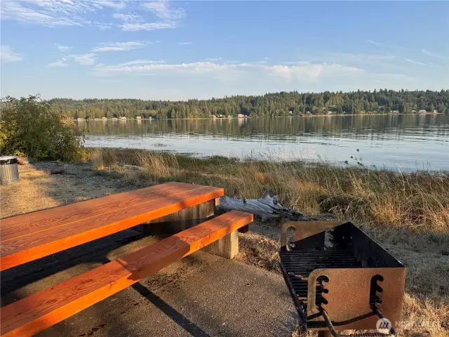 Community waterfront picnic and BBQ area
