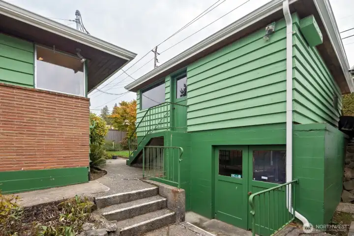 Garage workshop and old growth wood plank siding