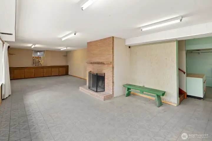 Basement rec room Fire place