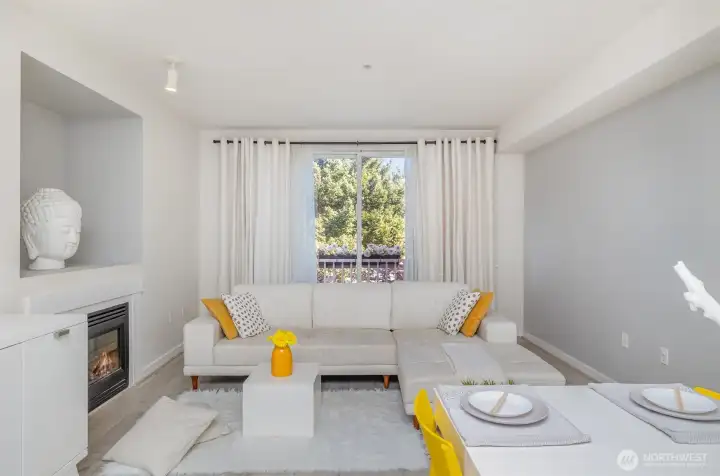 Condo opens into the spacious open-floor plan with great neutral color palette.