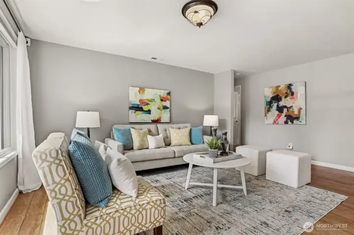 Walk in to the large front living room.  One of two big living spaces in this home. Tons of natural light.