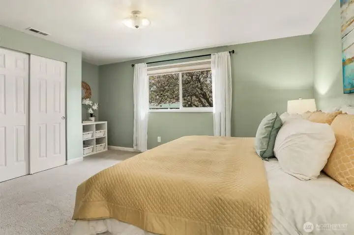 The primary bedroom has lots of closet space.